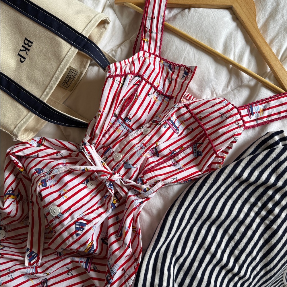 Nautical Boat Print Cotton Midi Dress, US 6